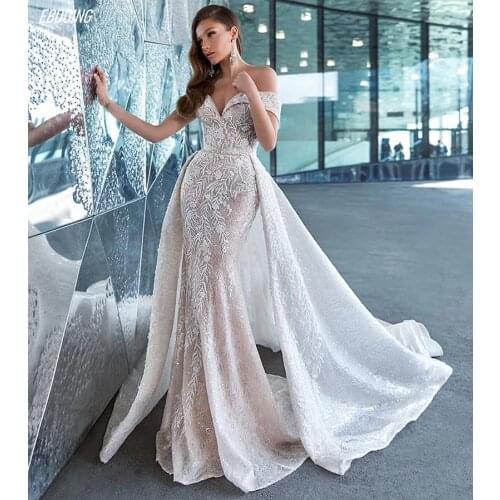 Wedding Dress Mermaid Sweetheart Neckline Lace Appliques 2 in 1 Off The Shoulder Sleeves Floor-Length Plus Sizes Bride Gown