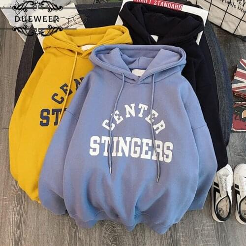 DUEWEER Hoodies Sweatshirts Womens Pullovers Kawaii Thicker Letter Printed Loose Korean Style All-match Students Women Hoodie
