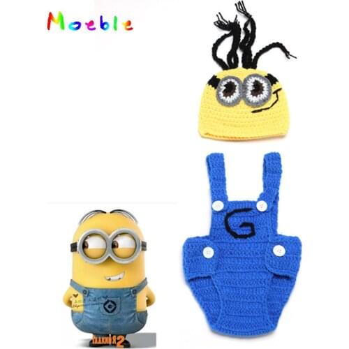 Crochet Baby Despicable Me Hat&Suspender Pants Set Crochet Minions Hat Pants Set Infant Baby Cartoon Clothing Baby HatMZS-14027