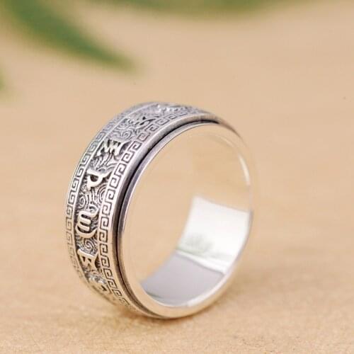 New 2018 Jewelry Line Six Words Rotating Ring Thai Silver Wholesale S925 Pure Silver Style Men Present