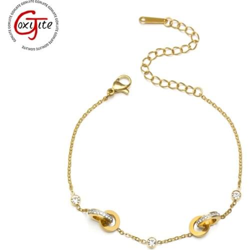 Goxijite Stainless Steel Round Ring Bracelet For Women Geometric Chain Charm Bracelets Fashion Party Jewelry Gift