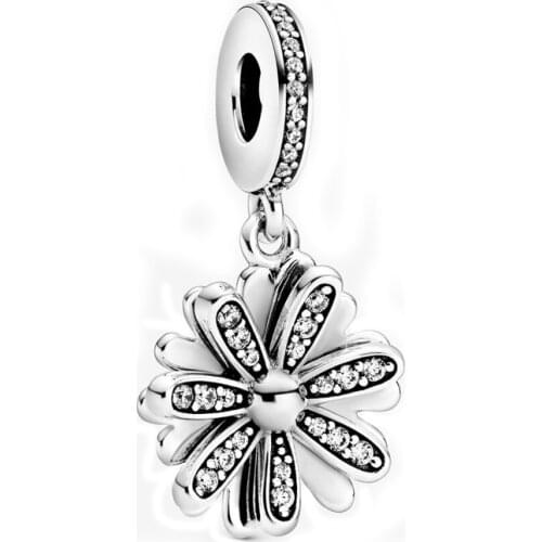 925 Sterling Silver Sparkling Daisy Flower Dangle pandora Charm Fit Original Bracelet For Women DIY Jewelry S925 Beads