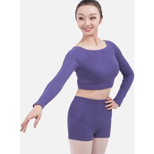 Women Ballet Dance Suit 2 Pieces Sweater Tops with Shorts Autumn Winter Legwarmers Warm Adult Knit Dance Costumes for Ballet