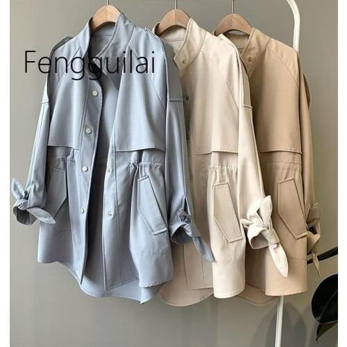 2020 Autumn Women Trench Coat Single Breasted Loose Elastic Waist Korean Casual Harajuku Long Coat Female Tops