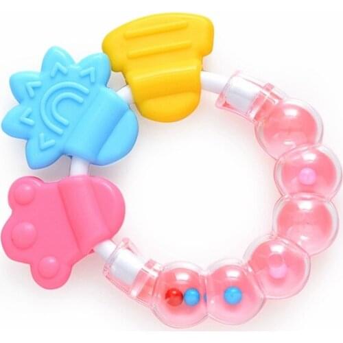 1PC Cartoon Baby Teether Hand Bell Toy Bite Baby Rattle Round Teether Toys Bed Silica gel Educational Toys M0160