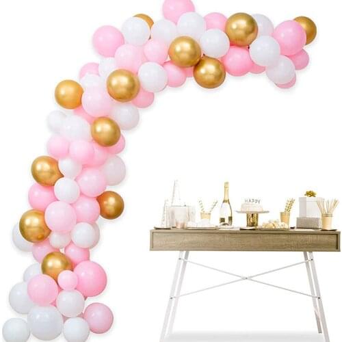 112Pcs Pink White Chorme Gold Latex Balloon Garland Arch Kit For Baby Shower Boys Girls First Birthday Party Wedding Decoration