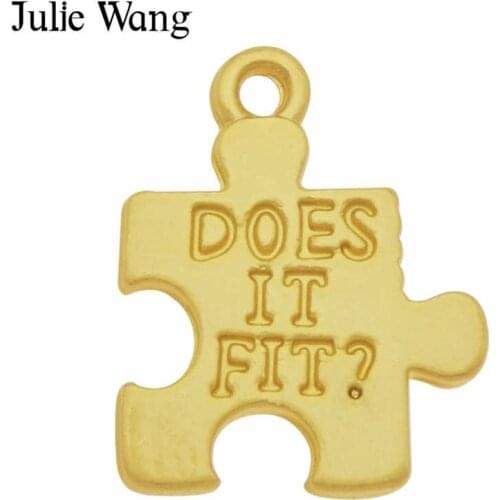 Julie Wang 20PCS Gold Jigsaw Puzzle Charms Alloy "Does It Fit" Pendant Jewelry Making Earring Necklace DIY Accessories