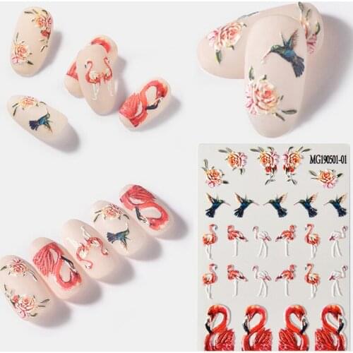 3D Water Decals Nail Art Stickers Acrylic Engraved Flamingo Ladybug Bee Flowers Empaistic Nail Water Slide Decals Fashion Nails