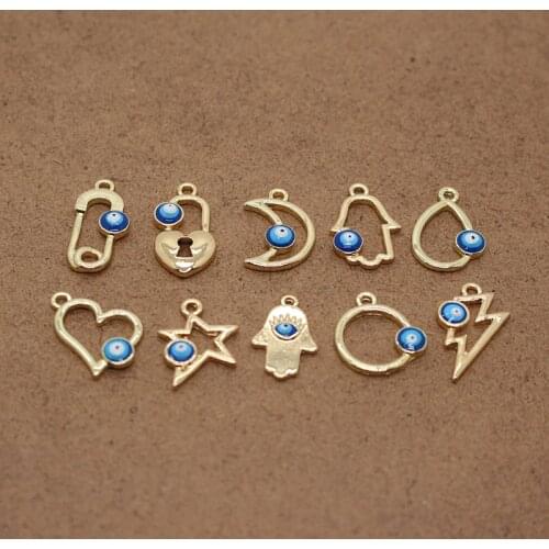 5pcs Hollow Moon Heart Love Evil Eye Charms Simple Key Star Fatima Hand Bracelet Necklace Pendant Accessory Diy Jewelry Make