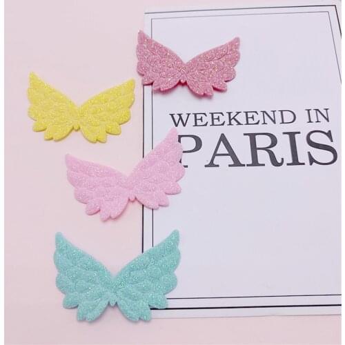 50Pcs/Lot 5*4CM Angel Wing Appliques Single Sided Glitter Powders Fairy Wing Patches DIY Headwear Bowknot Hair Tie Accessories