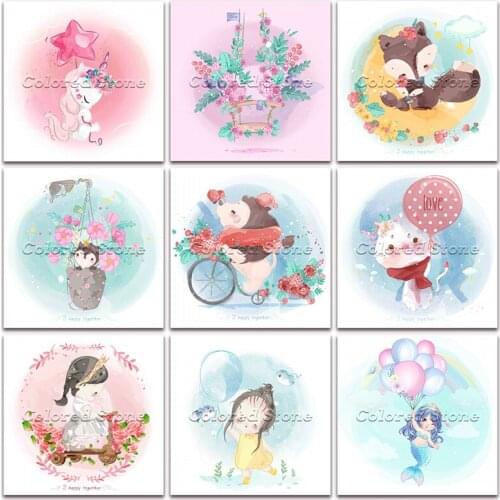New Diamond painting Cartoon Animals Owl girl rabbit cat 5D DIY Full Square Drill embroidery Cross stitch 3D mosaic Drawing 1215