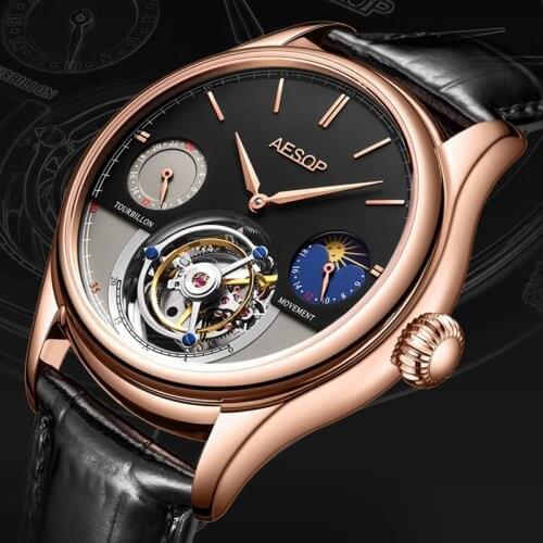 AESOP Men Mechanical Flying Tourbillon Wristwatches Watch for Men Skeleton Luxury Male Clock Sapphire Waterproof montre homme