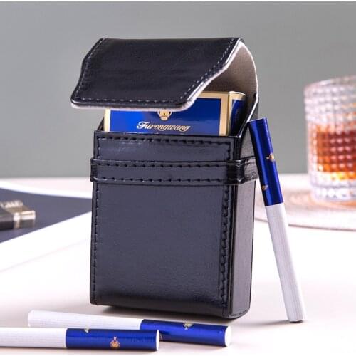 Retro PU Leather Cigarette Case 20 Sticks Flip Cover Portable Smoke Tools Protective Belt Buckle Storage Box Men Business Gifts