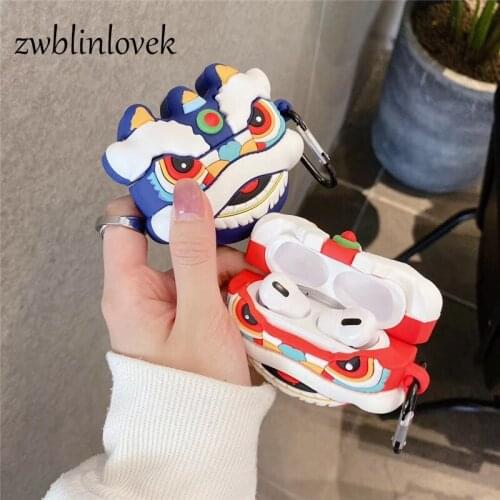 Chinese Tradition lion dance 3d case for airpods 1 2 pro charging case soft silicone wireless bluetooth headset protective cover