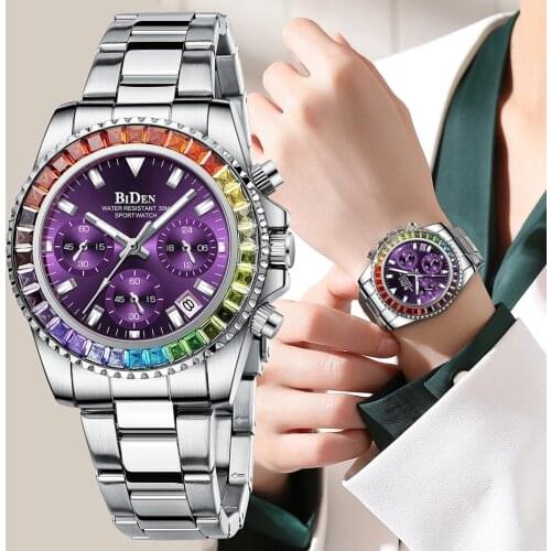 Chronograph Women Watch 2021 BIDEN Ins Luxury Multi-Functional Rainbow Circle Watch Fashion Stainless Steel Sports Ladies Watch