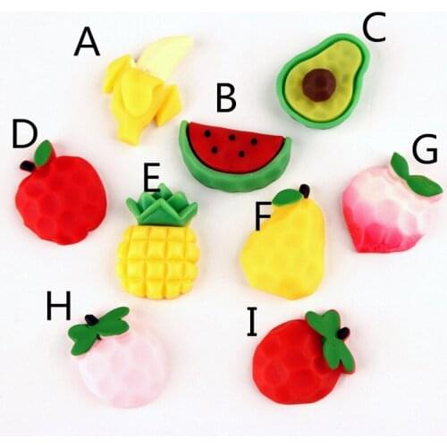Kawaii Resin Cabochons 10pcs 22*25mm Flatback Cute Fruit Watermelon Pineapple Peach Strawberry Avocado Clay Beads Charm Decor