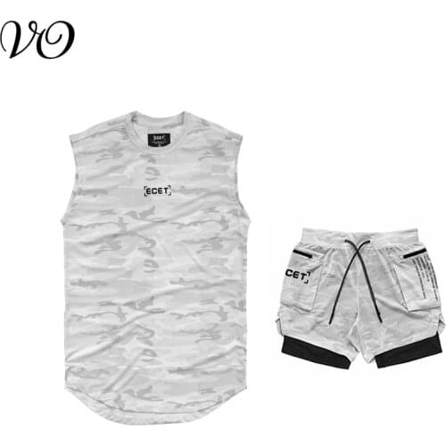 Summer jogger sports mens suit new cotton fashion casual vest embroidered shorts fitness mens clothing