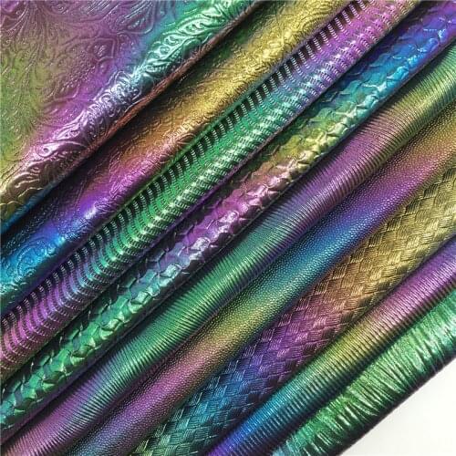 LEOsyntheticoDIY Black Purple Iridescent Flowers Embossed Synthetic Faux Leather Vinyl Sheets For DIY Bows 21X29CM R070