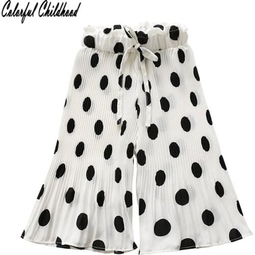 Sweet girls pants summer vintage pleated chiffon dot leggings toddler girls skirt pants kids Calf-length trousers for children