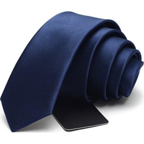 High-Quality 2019 New Brand 5cm Ties for Men Formal Business Casual Wedding Skinny Neck Tie Silk Solid Navy Blue Gravata HB03