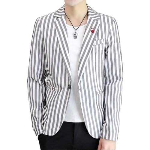 Mens Casual Suits Mens Korean Style Trendy Striped Small Suits,Spring and Autumn Mens Slim-Fit Single-West Slim-Fit Jackets