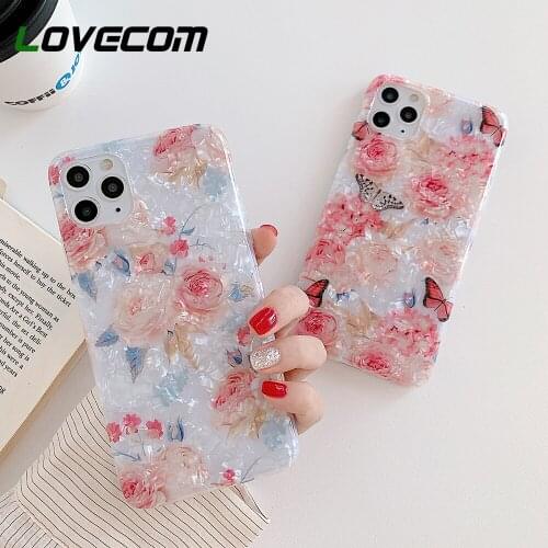 LOVECOM Shell Texture Phone Case For iPhone 12 11 Pro Max XR XS Max 7 8 Plus Shockproof Case Full Body Soft IMD Phone Back Cover