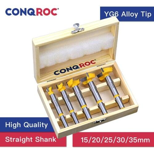 5 Pieces Forstner Drill Bits Set Wood Hole Saw Cutter Alloy Tip YG6 Hinge Open Straight Shank 15mm 20mm 25mm 30mm 35mm Drill Bit