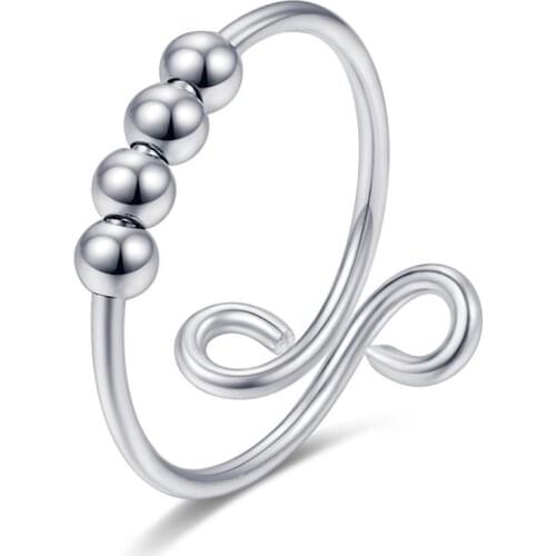Fidget Beads Fidget Ring Spinner Single Coil Spiral Fidget Ring Beads Rotate Freely Anti Stress Anxiety Ring Toy For Girl Women