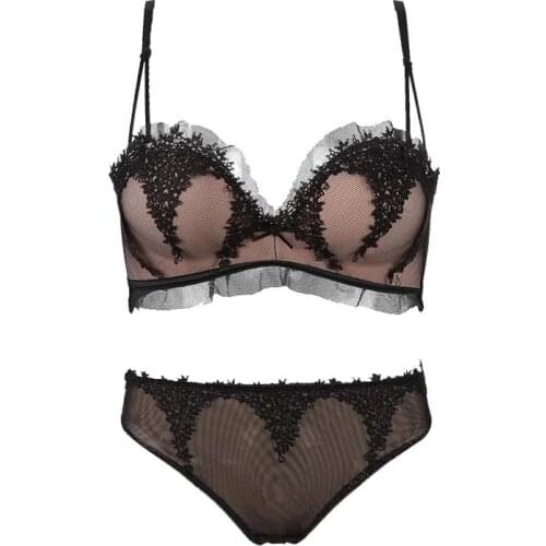 2018 floral wireless sexy bras lace lightly lined triangle bra set underwear women lingerie deep plunge V neck new arrival