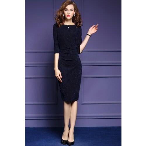2021 Spring and Autumn New Dress High-end Comfortable Round Neck Short-sleeved Five-point Sleeves Dresses for Women