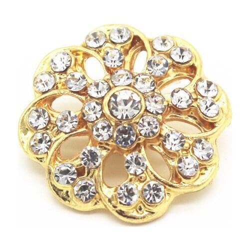 New Style 6pcs/lot Gold Hollow Out Flower White Rhinestone Snap Buttons Fit 18mm/20mm DIY Snap Bracelet Necklace Jewelry Making