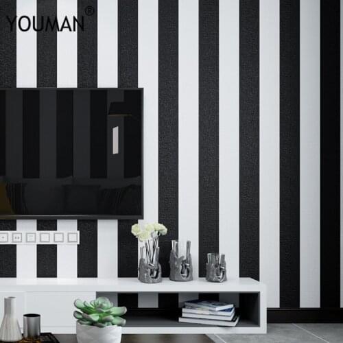 YOUMAN Black White Deep Embossed Vertical Stripes Wallpaper For Walls 3 D Minimalist Designs Flocked Stripe Wall paper Modern
