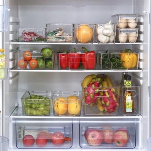Refrigerator Organizer Bins Stackable Fridge Organizers Storage Box with Cutout Handles for Freezer Cabinets Food Pantry