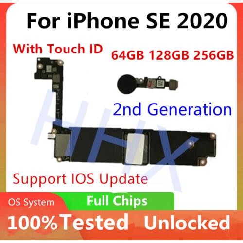 Unlocked Motherboard For iPhone SE 2020 With/Without Touch ID Free iCloud Logic Board Mainboard Support IOS Update 64/128/256gb