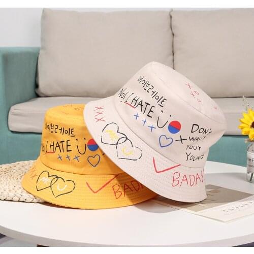 Fashion Unisex Harajuku Bucket Hat Graffiti Letter Women Men Fisherman Hat Panama Hip Hop Cap For Outdoor Camping Cycling