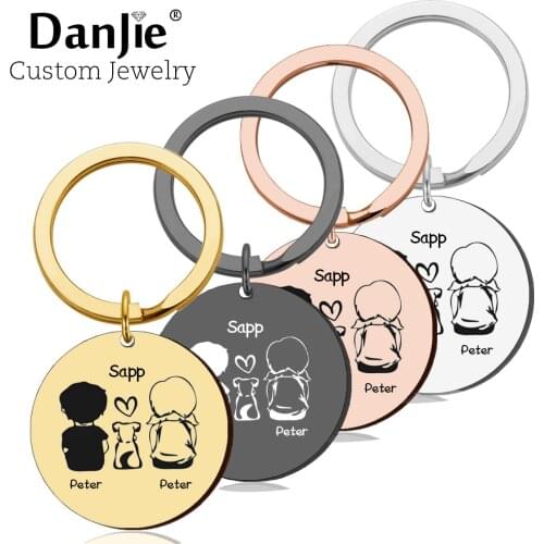 Personalized Round Family Pet Dog Boy Girl Name Keychain Custom Engraved Women Men Family Name Key Chain Ring Gifts