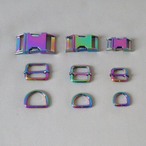 Rainbow 20mm 25mm Metal Buckle Clasp Belt Straps Half D Ring For Bag Dog Collar Paracord Hook Adjuster Slider Harness Hardware