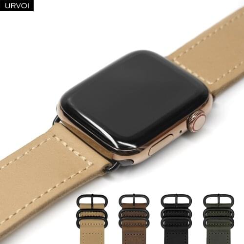 URVOI band for apple watch series 6 SE 5 4 3 2 strap for iwatch handmade vintage retro comfortable with black classic buckle