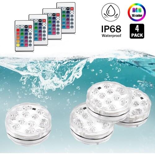2Pcs RGB Underwater LED Light 10 Led Lamp Outdoor Light IP68 Waterproof Night Lamp Remote Controlled For Swimming Pool