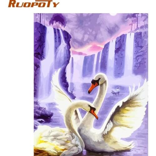 RUOPOTY Frame Swan Animals DIY Painting By Numbers Wall Art Picture Acrylic Canvas Painting For Wedding Decoration Drop Shipping