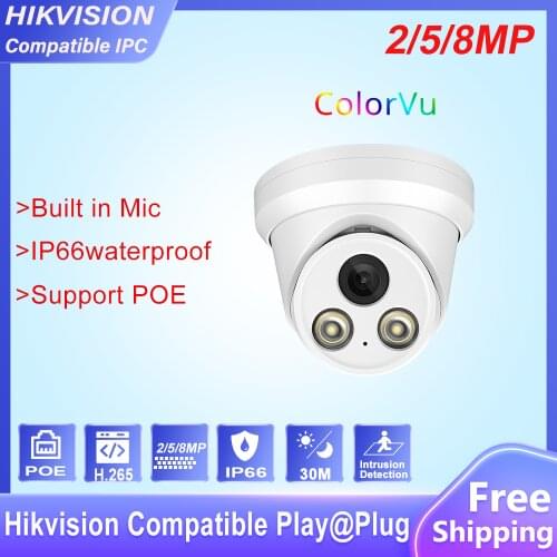 Hikvision Compatible ColorVu 8MP Dome POE IP Camera Home Security CCTV Camera Ultra 5MP HD H.265 Plug&play IP66 Security IPC