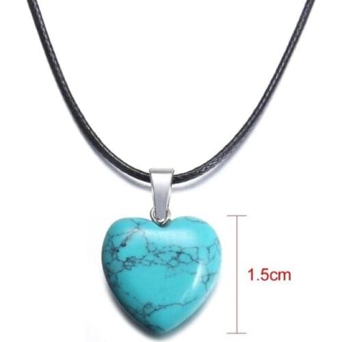 Yingwu Natural Blue Turquoise Crystal Love Heart Stone Bead Pendant Necklace Jewelry Wholesale 5pcs Lot