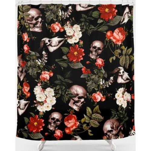 Floral and Skull Pattern Shower Curtain Waterproof Bathroom Decorations Polyester Bathroom Shower Curtain