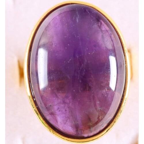 1Pcs Jewelry Gift Adjustable Ring For Women Men Natural Stone Oval Bead Purple Crystal Finger Ring Z321