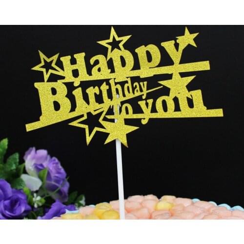 1pc DIY Gold Purple Star Letter Happy Birthday Cake Ice-cream Cupcake Toppers Picks Boy Girl Kids Birthday Party Dessert Decor