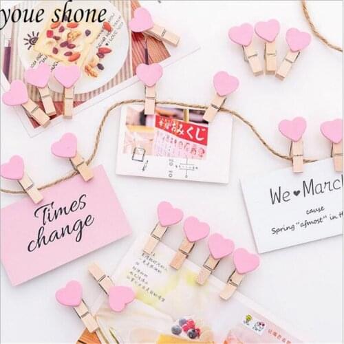 10PCS/Bag Cute Girls Heart Long Tail Clip Room Wall Decoration Pink Cute Mini Love Small Wood Seal Clip