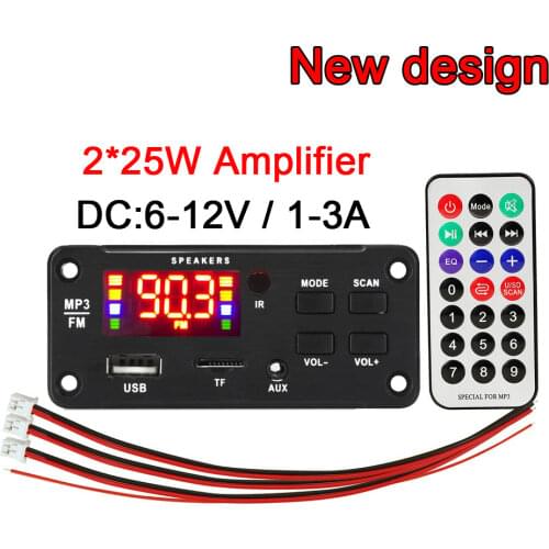 2*25W 50W Amplifier MP3 Player Decoder Board 5V-18V Bluetooth-compatible 5.0 Car FM Radio Module TF USB AUX WMA Player Decoder