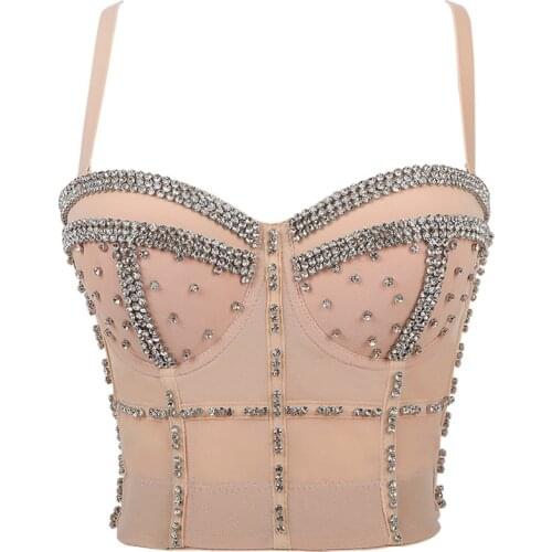 2021 New Fashion High Street Chest Wrapped Padded Vest Beads Sexy Sleeveless Bustier Crop Tops For Women Party