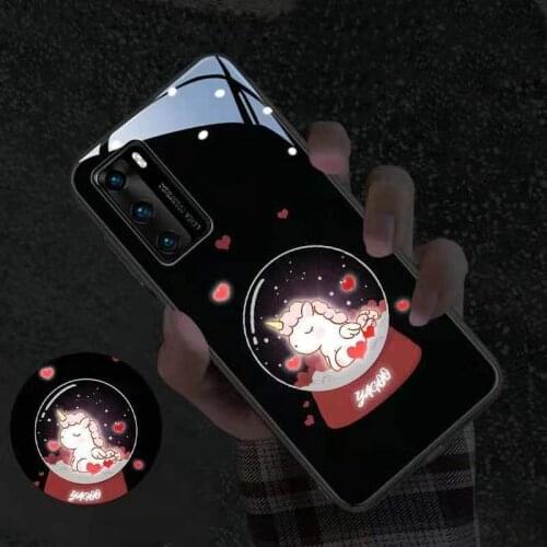 3D Lovely Unicorn Shine Glass Cover For iPhone 11 12 Pro XS MAX X XR 7 8 SE2 Illuminated Protect Shockproof Coque Bumper Bag