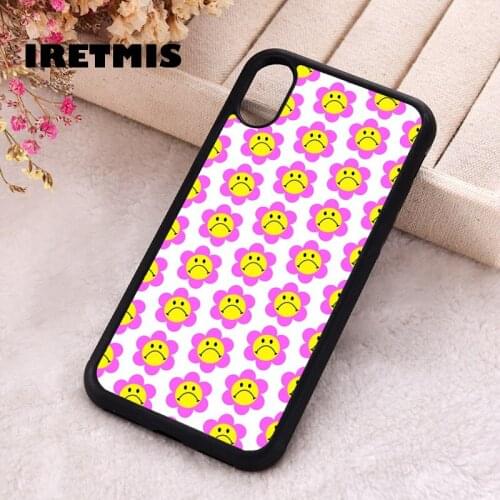 Iretmis 5 5S SE 2020 phone cover cases for iphone 6 6S 7 8 Plus X Xs XR 11 12 Mini Pro Max Silicone Magenta Frown Smiley Flower